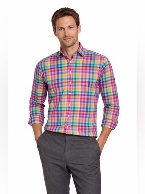 Etro Men's Plaid Collared Button Down Dress Shirt Multicolor Size 45